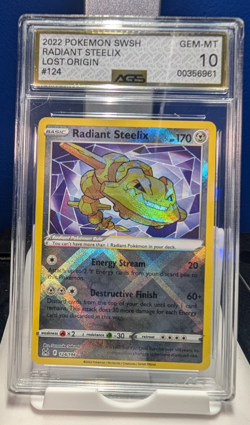 AGS 10 GEM MINT Radiant Steelix 124/196 Lost Origin RARE Pokemon Card TCG - Image 1