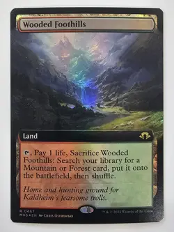 Magic the Gathering Foil Extended Art Wooded Foothills Modern Horizons 3 - Image 1