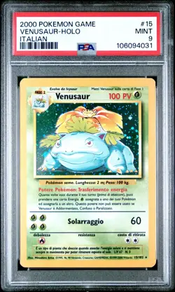 2000 Pokemon Italian Base Set Venusaur Holo #15 PSA 9 MINT - Image 1