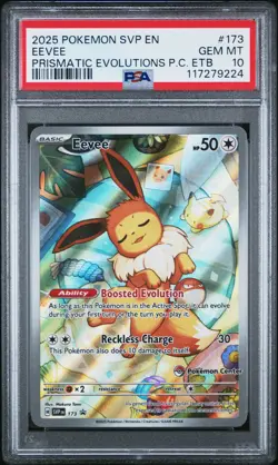 2025 POKEMON PRISMATIC EVOLUTIONS POKEMON CENTER ETB PROMO SVP #173 EEVEE PSA 10 - Image 1