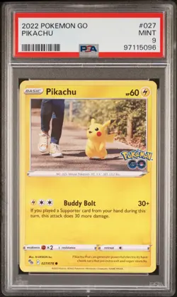 PIKACHU #027 POKEMON GO 2022 - PSA 9 MINT - Image 1