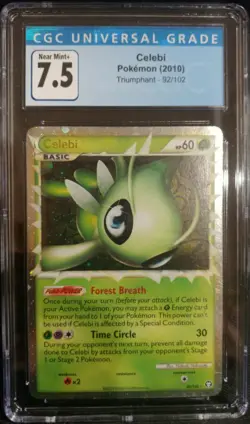 Celebi 92/102 Triumphant Holo Rare CGC 7.5 Near Mint+ Pokemon TCG - Image 1
