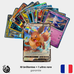 Lot de 10 cartes Pokemon brillantes avec 1 ULTRA RARE Francaise ! - Image 1