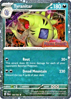 Pokemon TCG Tyranitar 135/193 Paldea Evolved Stamped Promo Prerelease Cosmo Holo - Image 1
