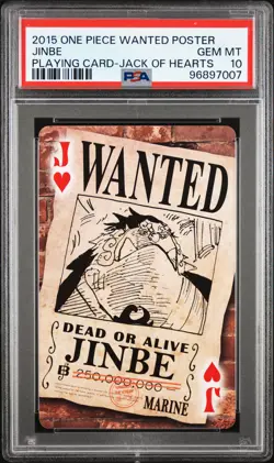 2015 ONE PIECE WANTED POSTER PLAYING CARDS JACK OF HEARTS JINBE PSA 10 - Image 1