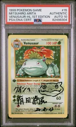 Pokemon Mitsuhiro Arita PSA Autograph Venusaur 1st Edition Base Set Holo 15/102 - Image 1