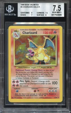 BGS 7.5 Near mint 1999 POKEMON BASE SET UNLIMITED #4 CHARIZARD-HOLO Graded Slab - Image 1