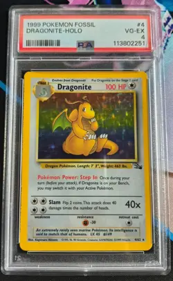 Pokemon Dragonite 4/62 1999 Unlimited Fossil Holo Rare! PSA 4 VG-EX! - Image 1