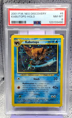 PSA 8 Kabutops - 6/75 - 2001 Pokemon Neo Discovery Unlimited Holo WOTC NM-MT - Image 1