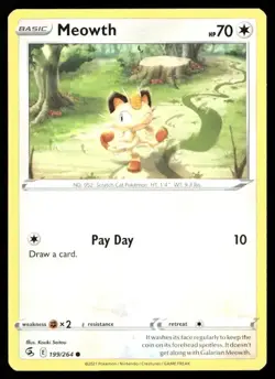 2021 Fusion Strike Set Pokemon Card 199 Meowth NM - Image 1