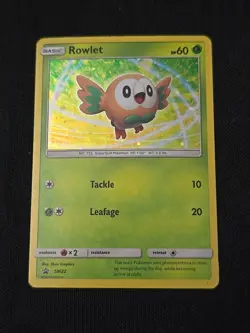 Rowlet SM22 Sun & Moon Black Star Promo Card Holo Rare Pokemon TCG Light Played - Image 1