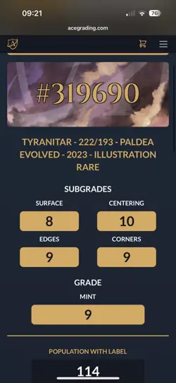 Pokemon TCG Tyranitar Paldea Evolved Illustration Rare Card 222/193 Ace 9 - Image 3