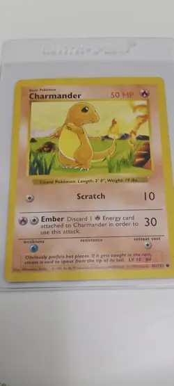 Pokemon Charmander Base Set 46/102 Common Shadowless Card - Image 1
