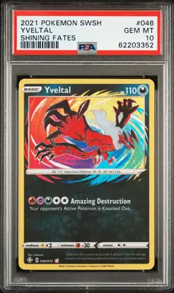 2021 POKEMON SWORD & SHIELD SHINING FATES #046 YVELTAL PSA 10 - Image 1