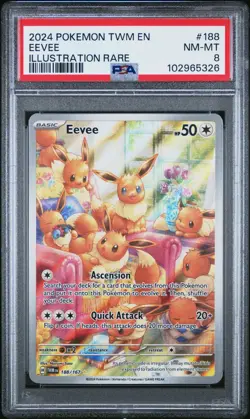 2024 POKEMON TWM EN-TWILIGHT MASQUERADE 188 EEVEE ILLUSTRATION RARE PSA 08 - Image 1