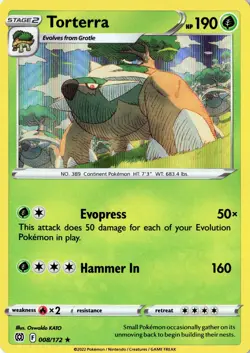 2022 Holo Pokemon Brilliant Stars #008/172 Torterra - Image 1