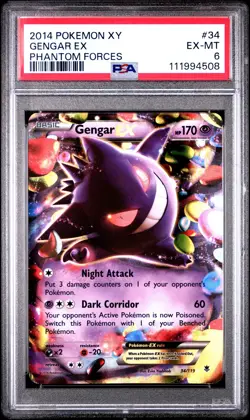 2014 POKEMON XY PHANTOM FORCES #34 GENGAR EX PSA 6 - Image 1