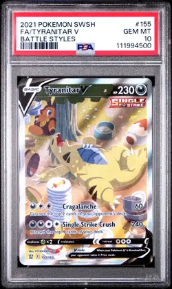 2021 POKEMON SWORD & SHIELD BATTLE STYLES #155 FULL ART/TYRANITAR V PSA 10 - Image 1