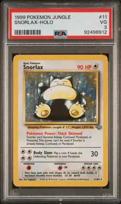 1999 POKEMON JUNGLE #11 SNORLAX-HOLO PSA 3 - Image 1