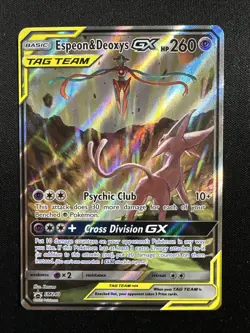 Espeon & Deoxys GX Tag Team SM240 Black Star Promo Full Art Holo Pokemon English - Image 1
