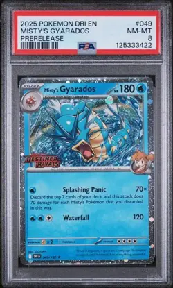 PSA 8 2025 POKEMON DRI EN-DESTINED RIVALS #049 MISTY'S GYARADOS PRERELEASE - Image 1