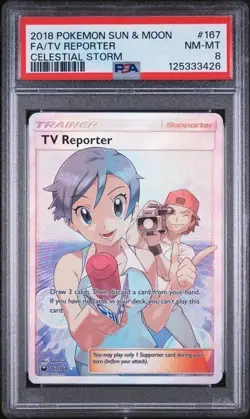 PSA 8 2018 POKEMON SUN & MOON CELESTIAL STORM #167 FA/TV REPORTER - Image 1