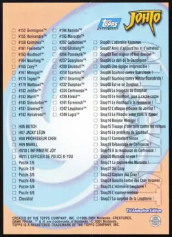 Carte Pokemon Checklist Johto TOPPS Serie 2 Francais - Image 2