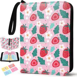 Trading Card Binder for Girls: Pink 4 Pocket Card Collection Binders with 440... - Image 2