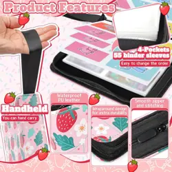 Trading Card Binder for Girls: Pink 4 Pocket Card Collection Binders with 440... - Image 5