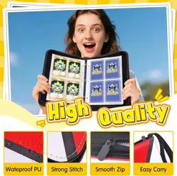 Card Binder - 4 Pocket Zipper Collection Album, PU Holder, Double-Sided Disp... - Image 3