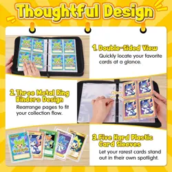 Card Binder - 4 Pocket Zipper Collection Album, PU Holder, Double-Sided Disp... - Image 4