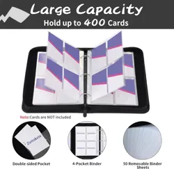 Trading Card Binder 4 Pocket with 50 Removable Sleeves, 400 Pockets Card Coll... - Image 3