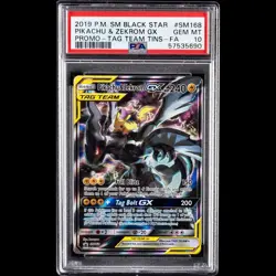 2019 POKEMON SM BLACK STAR PROMO #SM168 FA PIKACHU & ZEKROM GX PSA 10 TAG TEAM - Image 1