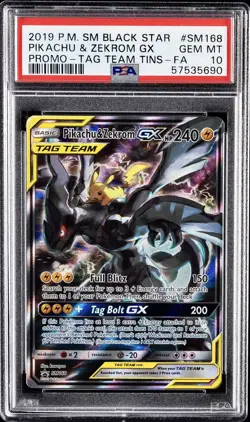 2019 POKEMON SM BLACK STAR PROMO #SM168 FA PIKACHU & ZEKROM GX PSA 10 TAG TEAM - Image 2