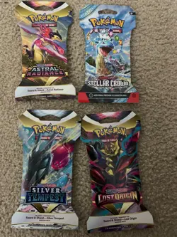 4 PACKS POKEMON DIFFERENT SLEEVED BOOSTER PACKS, LOST ORIGIN, ASTRAL & MORE - Image 1