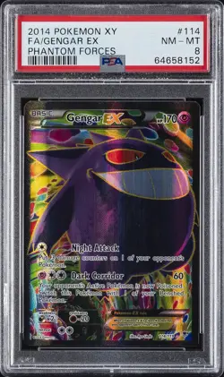 2014 POKEMON XY PHANTOM FORCES #114 FULL ART/GENGAR EX PSA 8 - Image 1