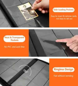 Trading Card Binder, Side Loading 9 Pocket Cards Holder Album up to , Ringles... - Image 5