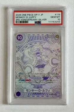 One Piece Luffy Silver Background OP05-119 SEC PSA10 3rd Anniversary Card - Image 1