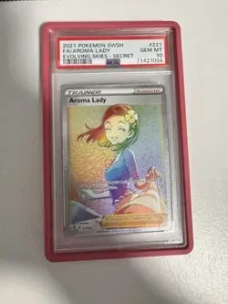 Japanese Pokemon TCG Evolving Skies Aroma Lady Rainbow Full Art Trainer 221 PSA - Image 1