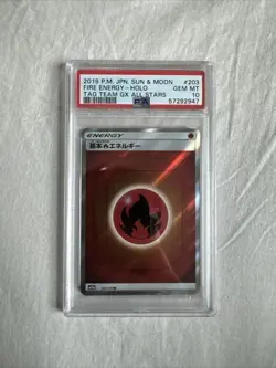 Japanese 2019 Pokemon Japanese Tag Team GX Holo FIRE ENERGY 203 173 PSA 10 Gem M - Image 1