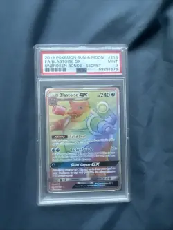 Pokemon TCG Blastoise GX Secret Rare Card 218/214 Unbroken Bonds PSA 9 - Image 1