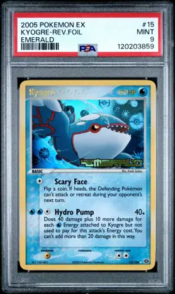 2005 POKEMON EX EMERALD #15 KYOGRE-REVERSE FOIL PSA 9 - Image 1