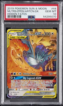 2019 POKEMON SUN & MOON HIDDEN FATES #44 MOLTRES & ZAPDOS & ARTICUNO GX PSA 10 - Image 1