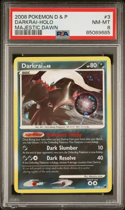 2008 POKEMON DIAMOND & PEARL MAJESTIC DAWN #3 DARKRAI-HOLO PSA 8 - Image 1
