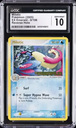 2005 POKEMON EX EMERALD REVERSE HOLO #8/106 MILOTIC CGC 10 GEM MINT - Image 1