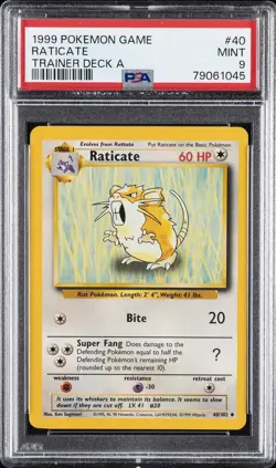 1999 POKEMON BASE SET TRAINER DECK A #40 RATICATE PSA 9 - Image 1