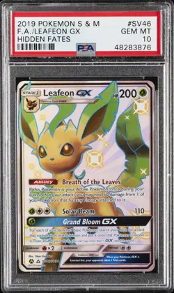 2019 POKEMON SUN & MOON HIDDEN FATES #SV46 FULL ART/LEAFEON GX PSA 10 - Image 1