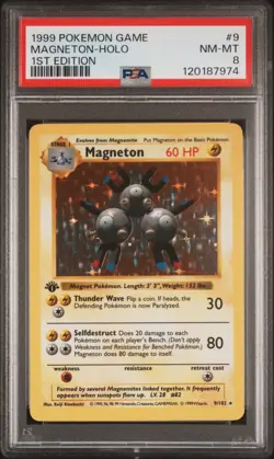 1999 POKEMON BASE SET 1ST EDITION SHADOWLESS #9 MAGNETON HOLO PSA 8 - Image 1