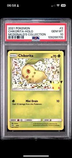 GRADED 10 McDonalds 2021 CHIKORITA PROMO CARD Pokemon TCG - Image 1