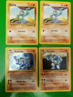 Machop Machoke Machamp Holographic 8/102 1st Edition Pokemon Cards lot of 4 - Image 1
